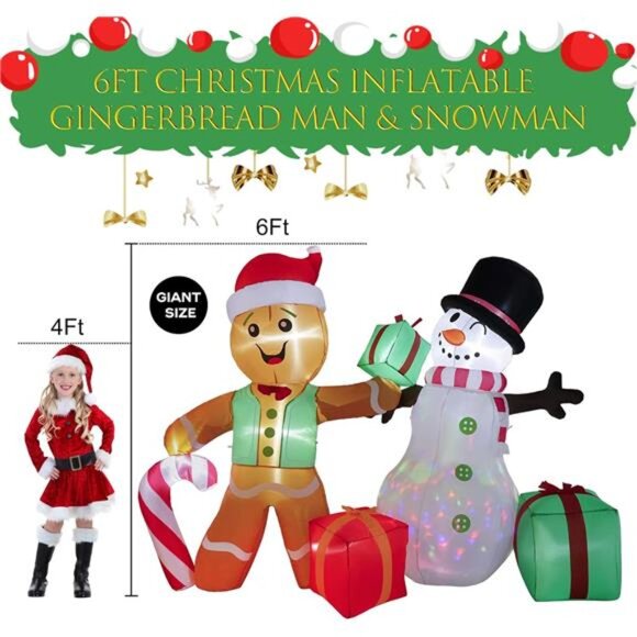 6 FT Christmas Decorations Outdoor Inflatables Gingerbread Man - Picture 2 of 7